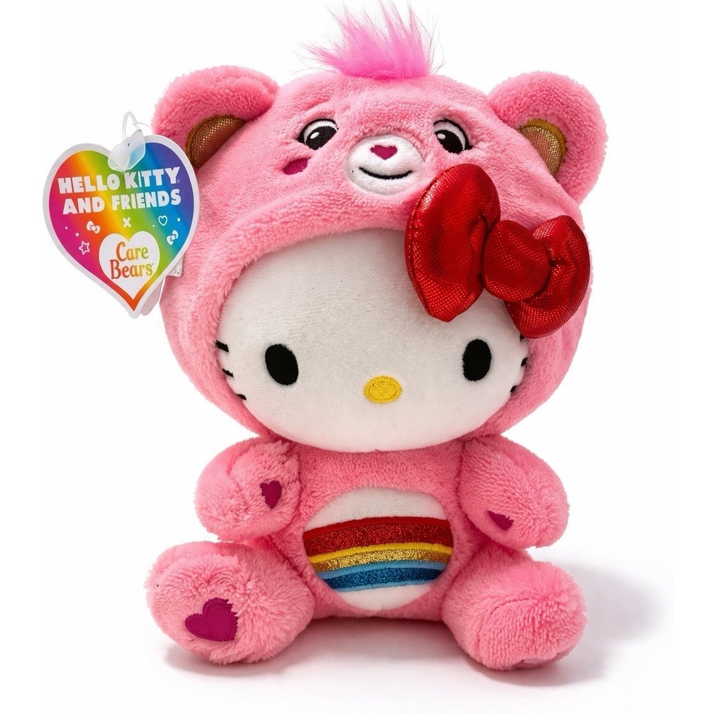 Hello‎ Kitty Care Bears Cheer Bear Plush 8 Pink  Rainbow Belly 2023 Sanrio NWT